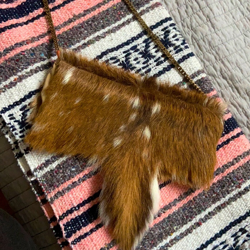 Axis deer hide clutch purse